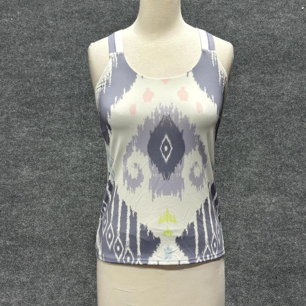 Lucky In Love Tank Top Womens Small Gray Ikat Built In Bra Tennis Athletic